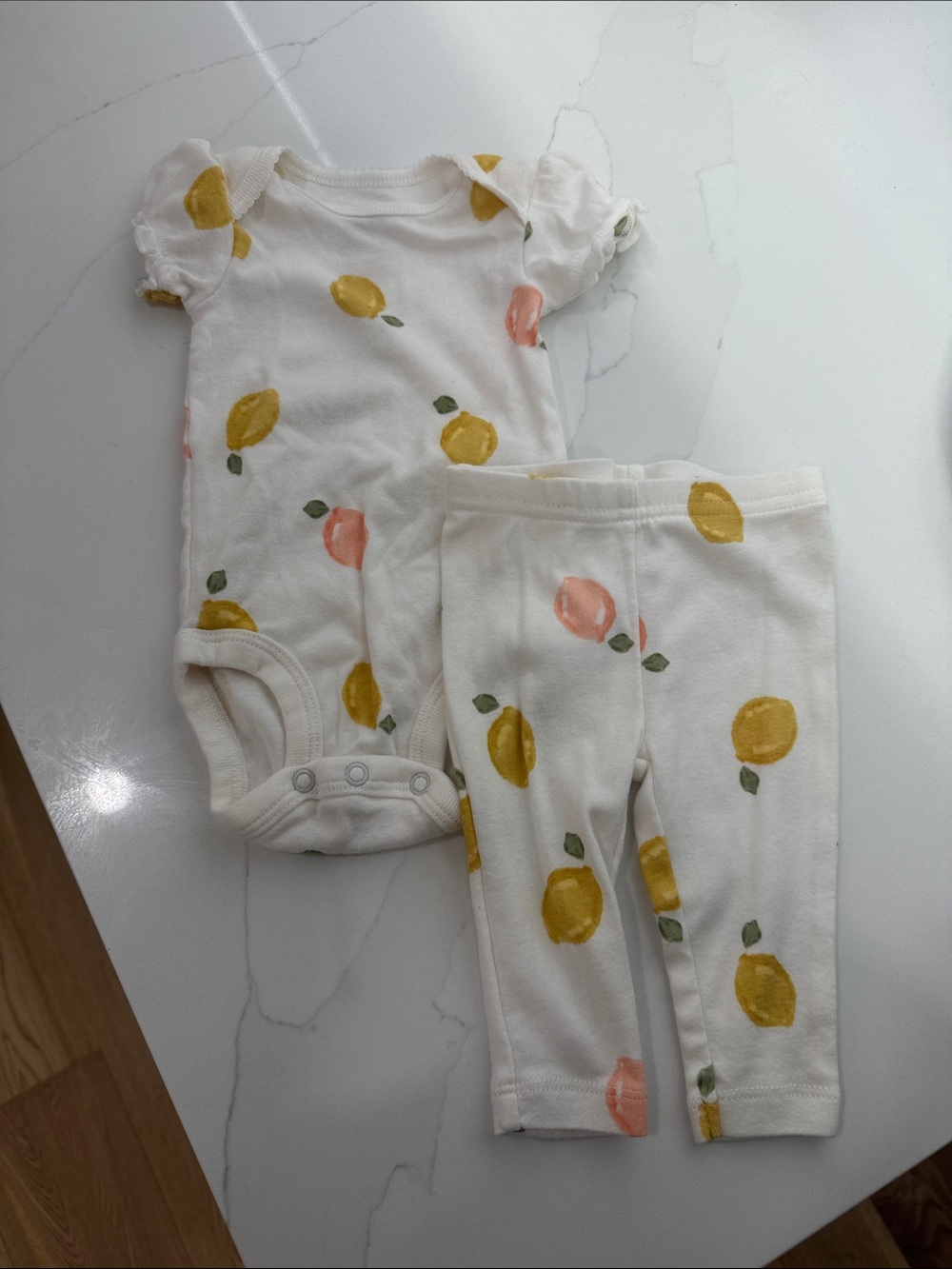 Carters White Baby Two-Piece Set with Yellow Lemon Print